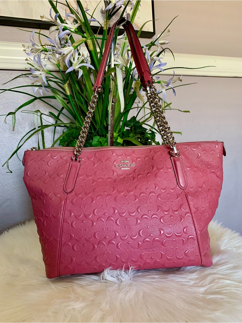 Coach Pink Signature Embossed Tote Bag